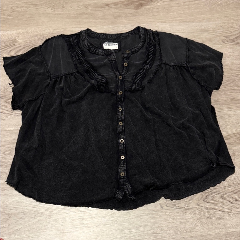 Free People Black Short-Sleeve Blouse